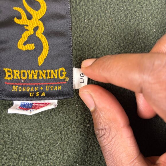 1990s L Browning fleece zip up, vintage green zip up mens outdoors jacket - Picture 7 of 8